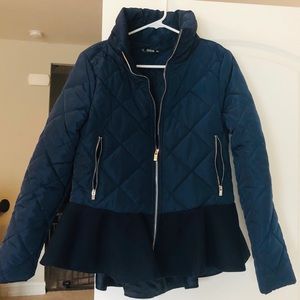 Navy peplum puffer jacket